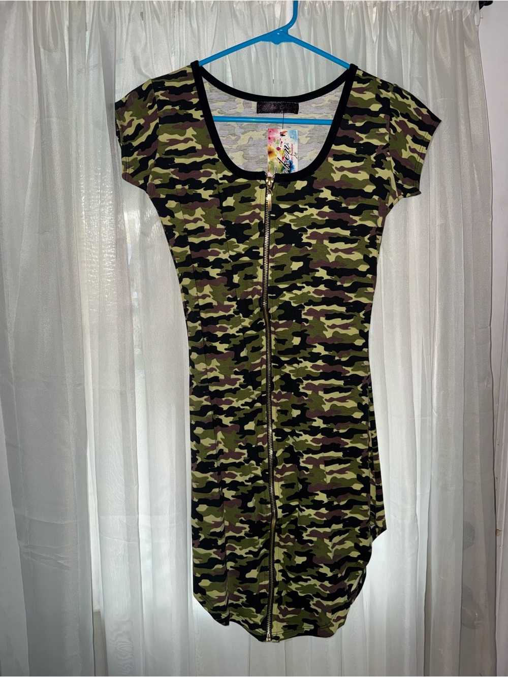 Token Camo Zip-Front Bodycon Dress in Camo Green
